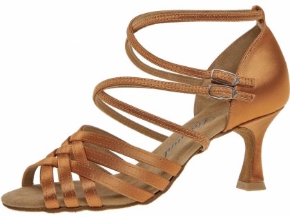 Beliebteste Riemchen Sandalette aus dem Hause Diamant. Diese Tanzschuhe bestehen aus dem Material dark tan Satin.