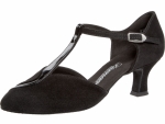 Material Kombination schwarz Velourleder und Lack verleihen dem Tanzschuhe eine schlichte Eleganz.